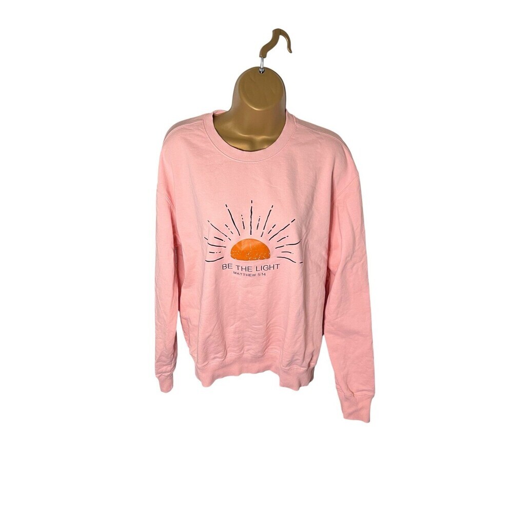 Caribbean Seal Graphic Sweatshirt Be The Light Crewneck Pullover Pink XL